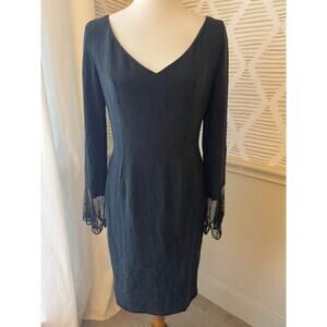 Eva Chun Women’s Size 12 Vintage Black 100% Silk Lace Sleeve Dress